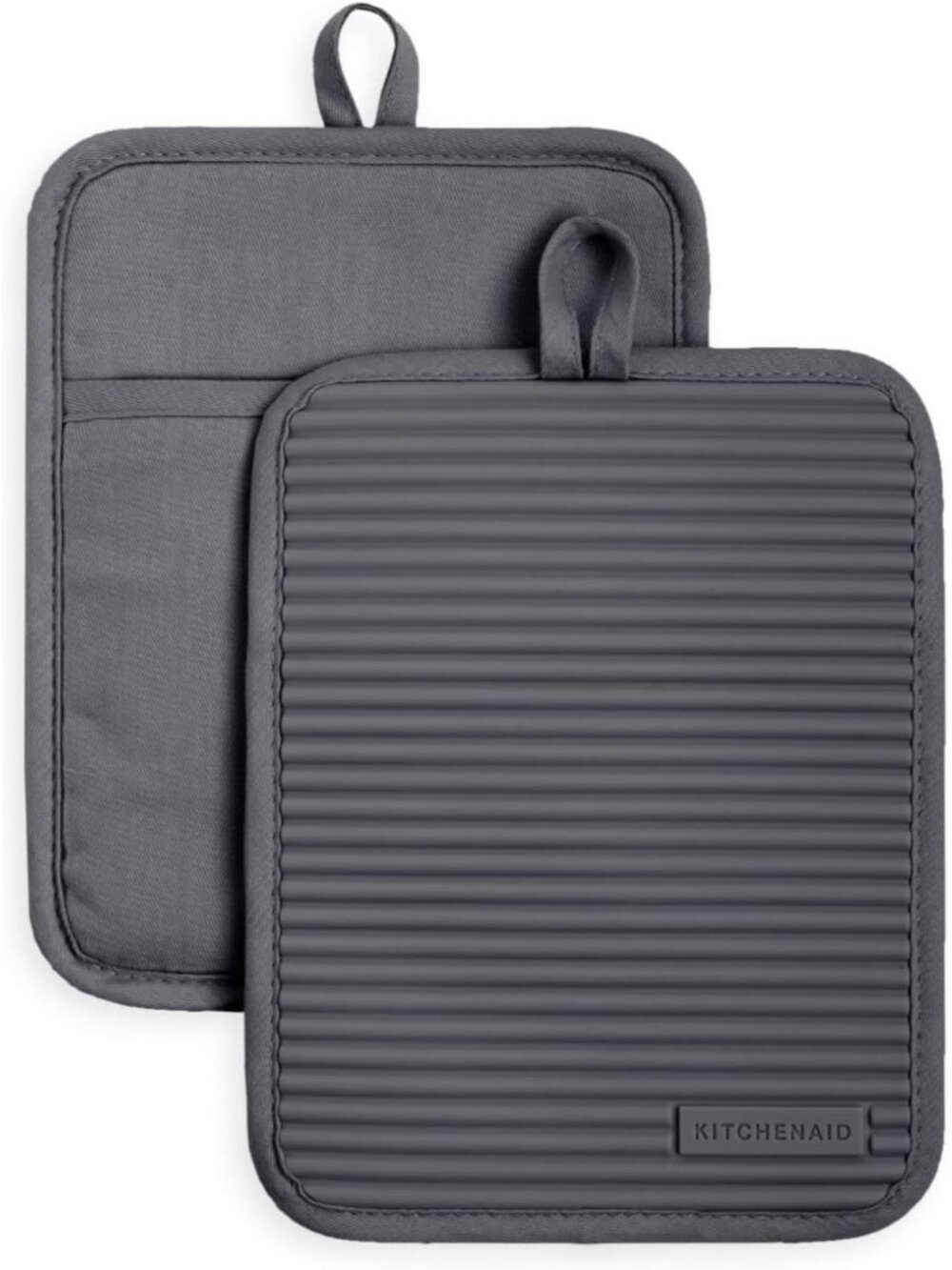 Ribbed Soft Silicone Pot Holder 2-Pack Set, Charcoal Grey, 7"x9"